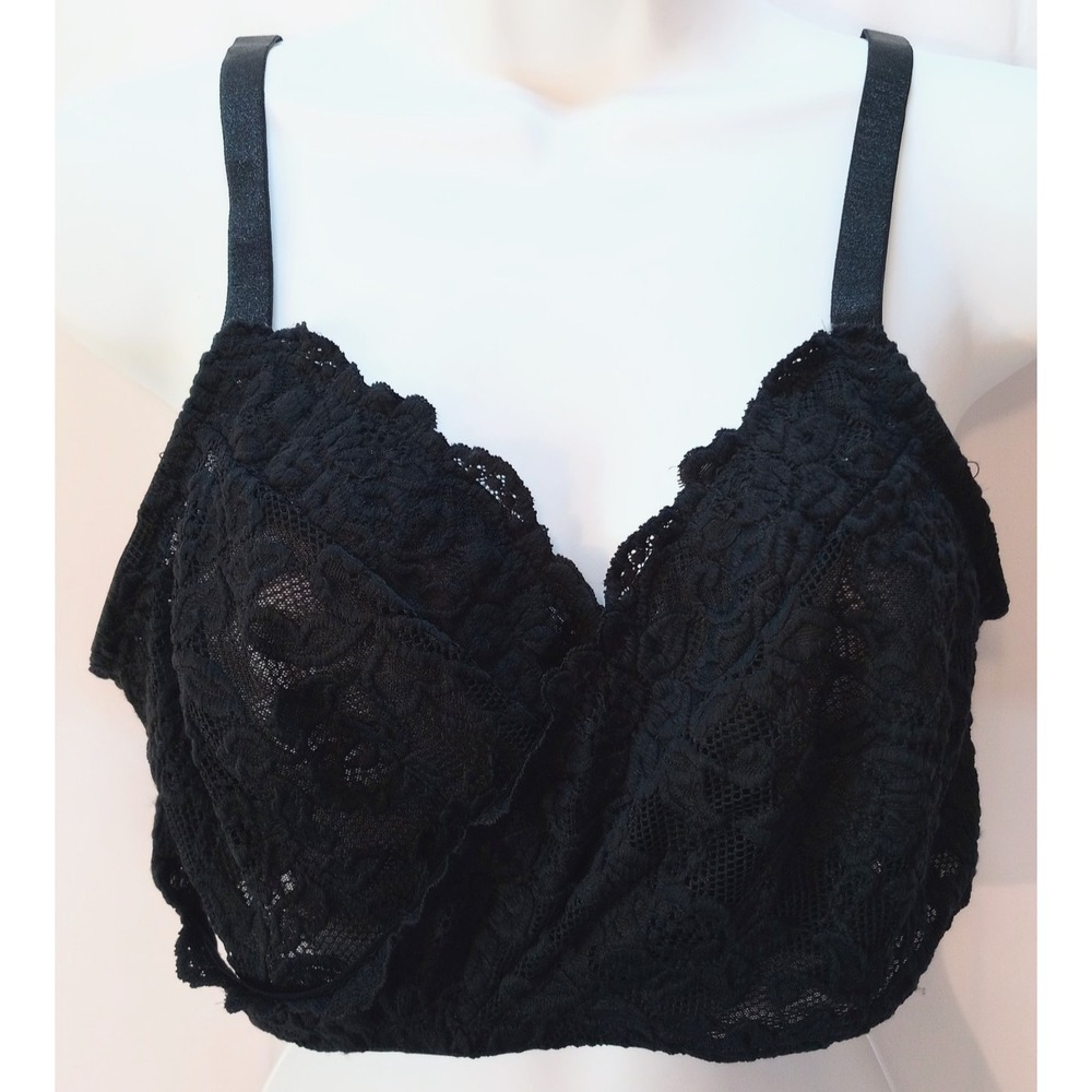 Adored‎ by Adore Me Blythe Lace Unlined Women's Bralette, 2X, Black, #40041